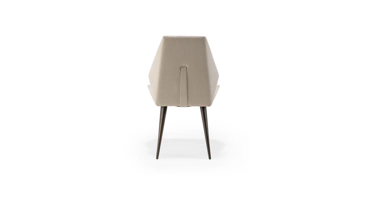 High-end Origami Sedia dining chair by Reflex Angelo in Troy, MI – showcasing a wooden frame, padded seat and backrest, and Beluga oak legs with a bronze finish.