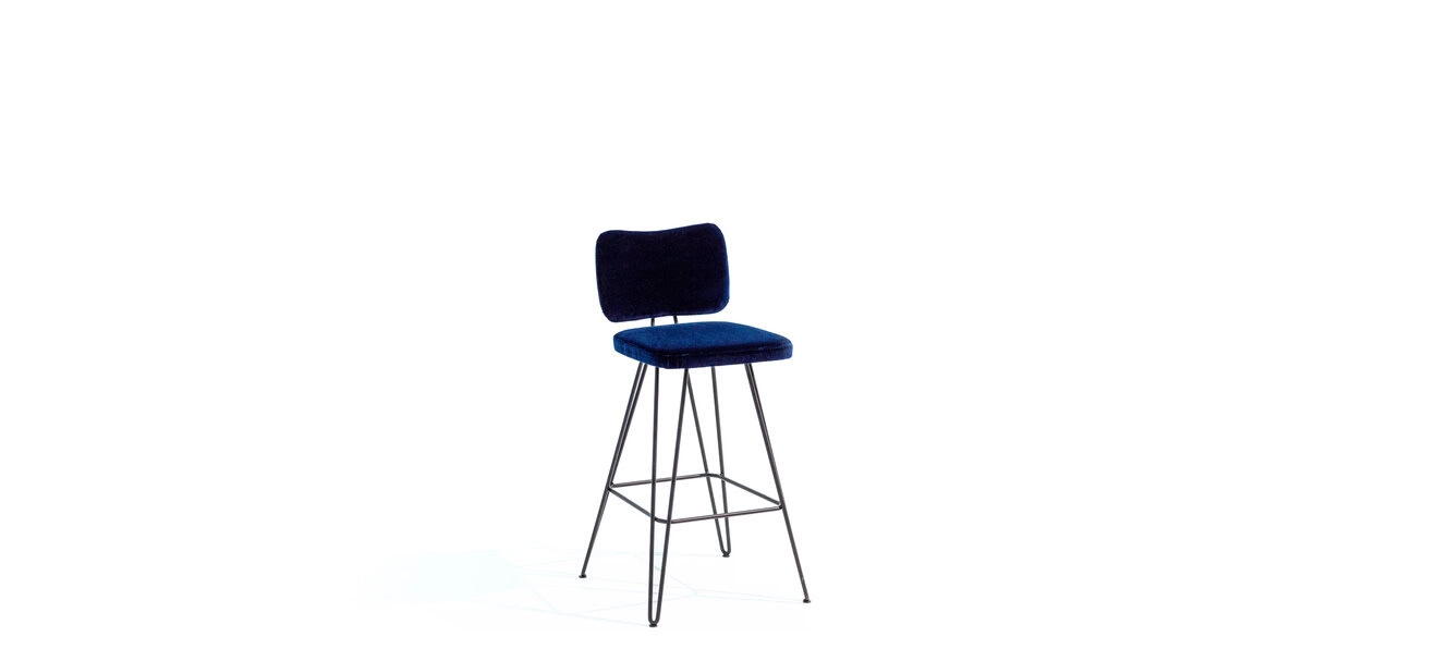 “Moroso Overdyed bar stool – contemporary bar stool featuring artistic vintage-inspired fabric and elegant silhouette”