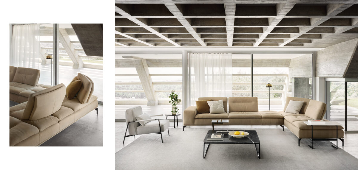 Pacific Square Italian sofa with clean lines by Nicoline