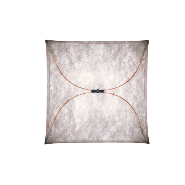 A large, square Flos Ariette 1 wall or ceiling lamp, featuring a white synthetic fabric diffuser stretched over a metal frame, providing soft, diffused ambient light.