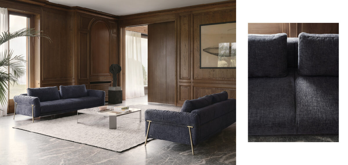Penta Italian sofa with geometric armrests by Nicoline