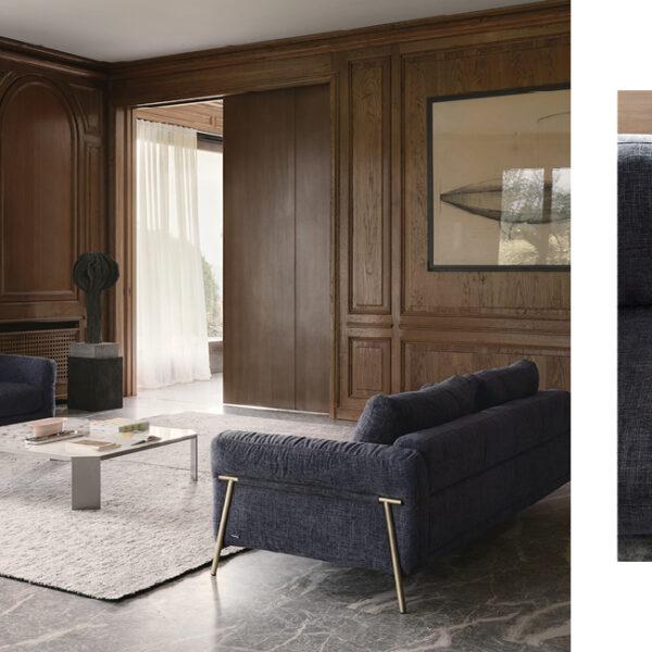 Penta Italian sofa with geometric armrests by Nicoline
