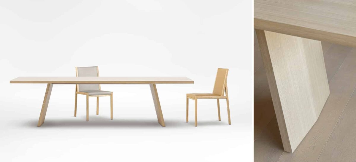 Compact round table with minimalist wood and metal frame