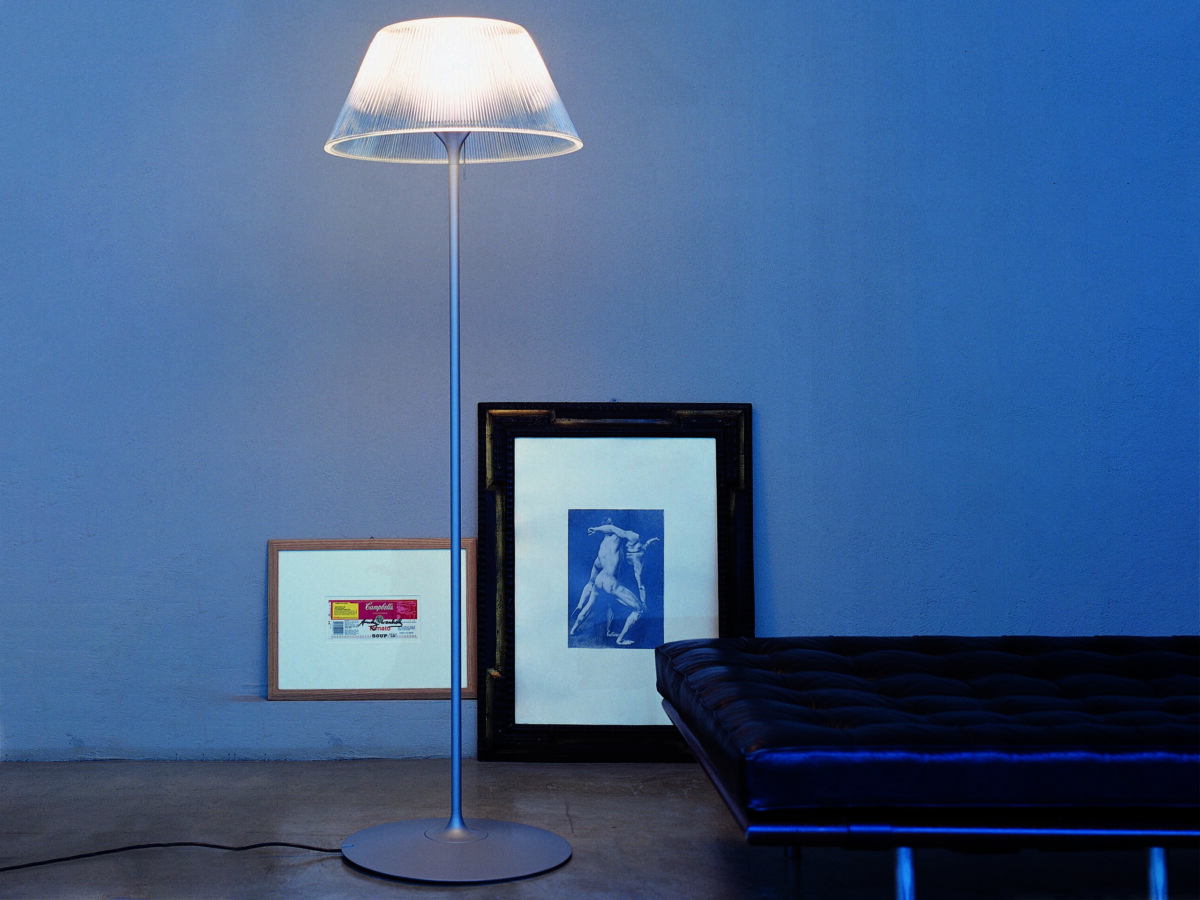 Elegant Philippe Starck-designed Romeo Moon Floor with die-cast aluminum base and dimmer switch on cable