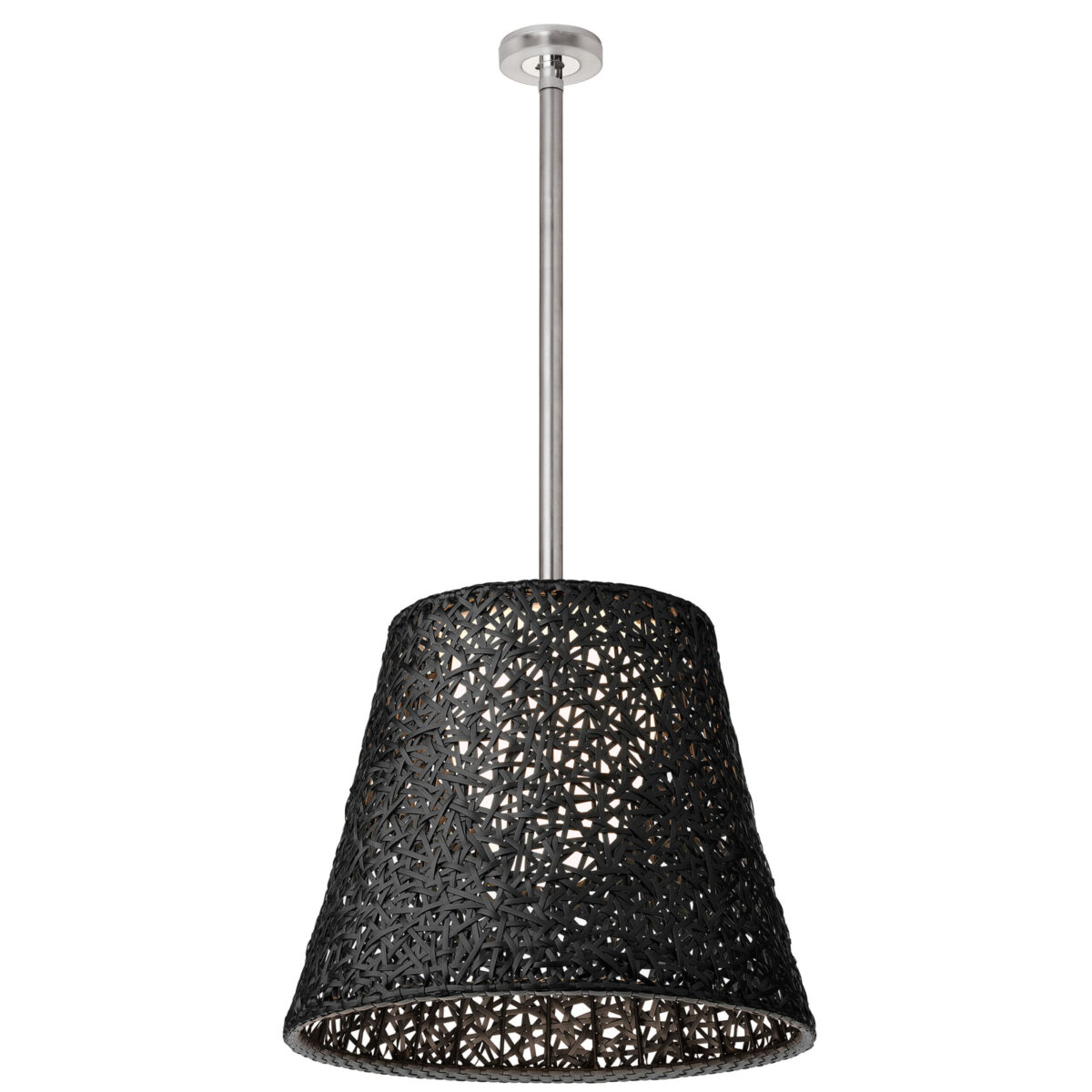 Flos Romeo Outdoor C3 pendant lamp with a 91 cm PVC shade, suspended near a green garden wall for soft ambient lighting.