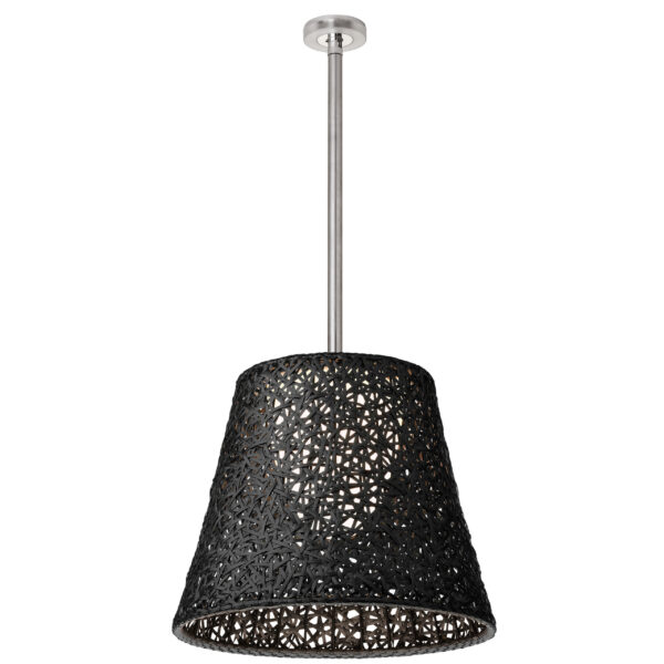 Flos Romeo Outdoor C3 pendant lamp with a 91 cm PVC shade, suspended near a green garden wall for soft ambient lighting.