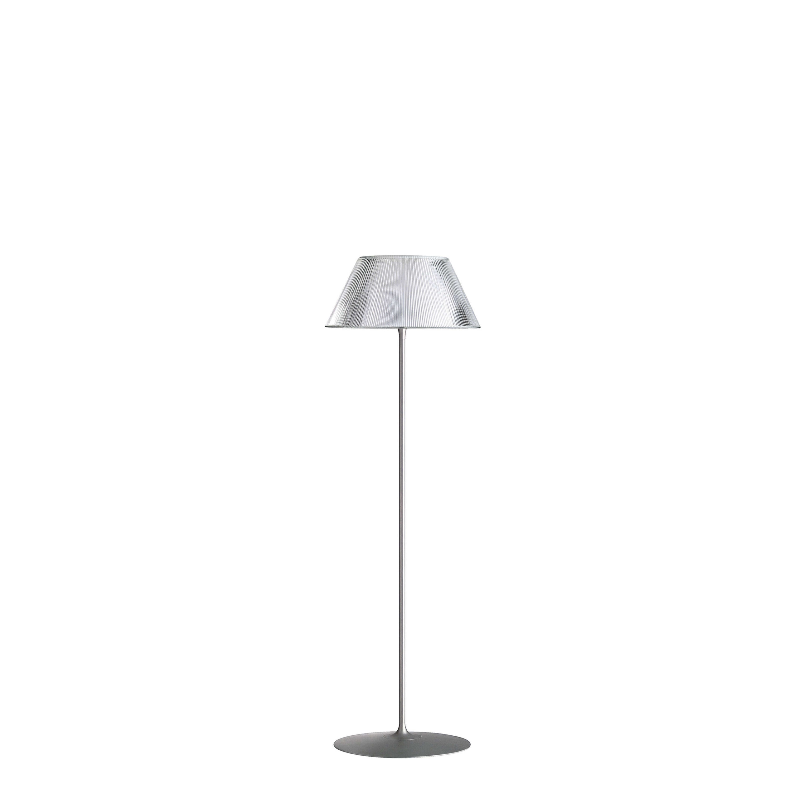 Romeo Moon Floor by Flos, Flos Romeo Moon Floor lamp by Philippe Starck with fluted clear glass shade and opal borosilicate diffuser on silver stem