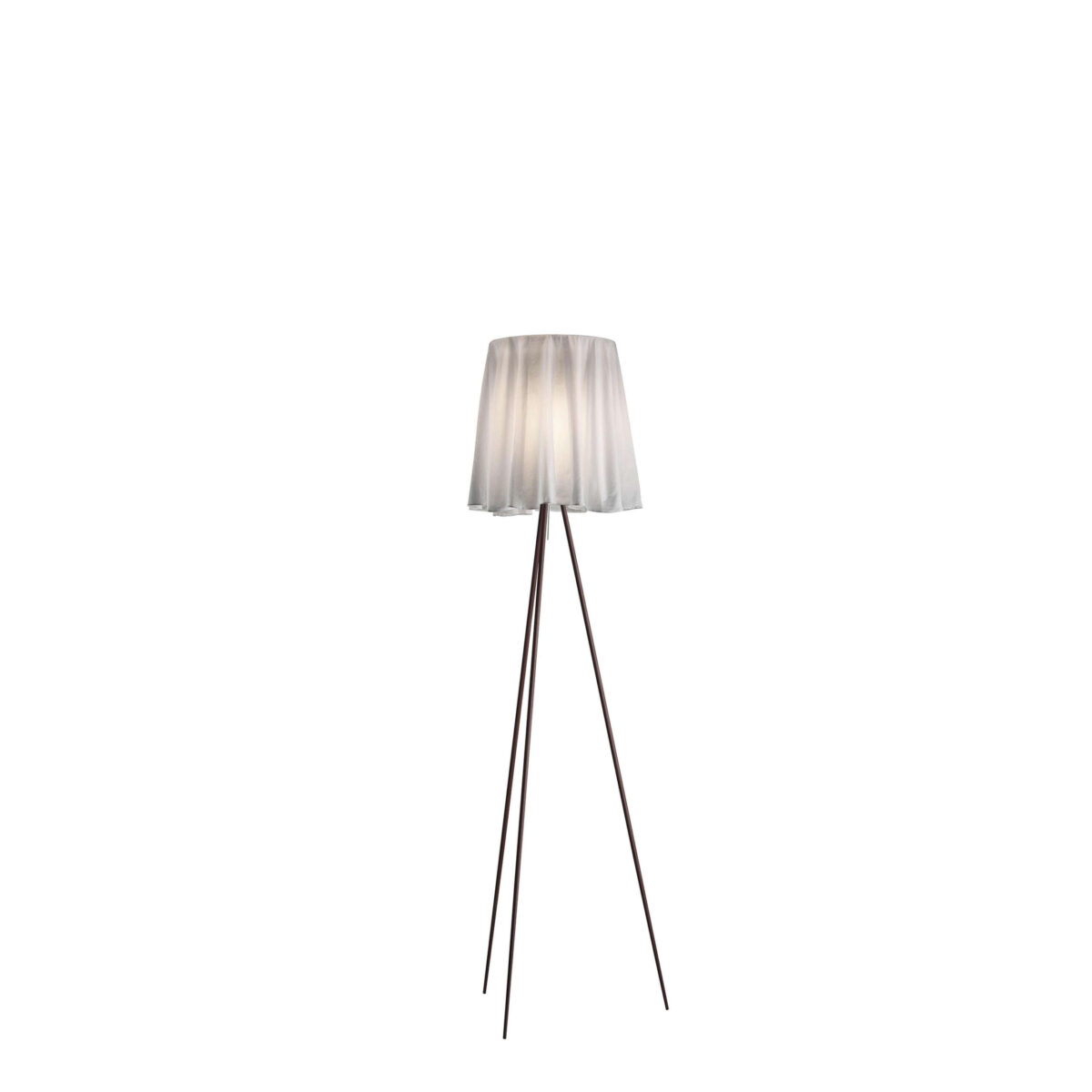 Rosy Angelis by Flos, Rosy Angelis Floor Lamp by Flos featuring ultra-lightweight embossed white fabric shade with embroidered Starck signature, front view in a Royal Oak Michigan showroom