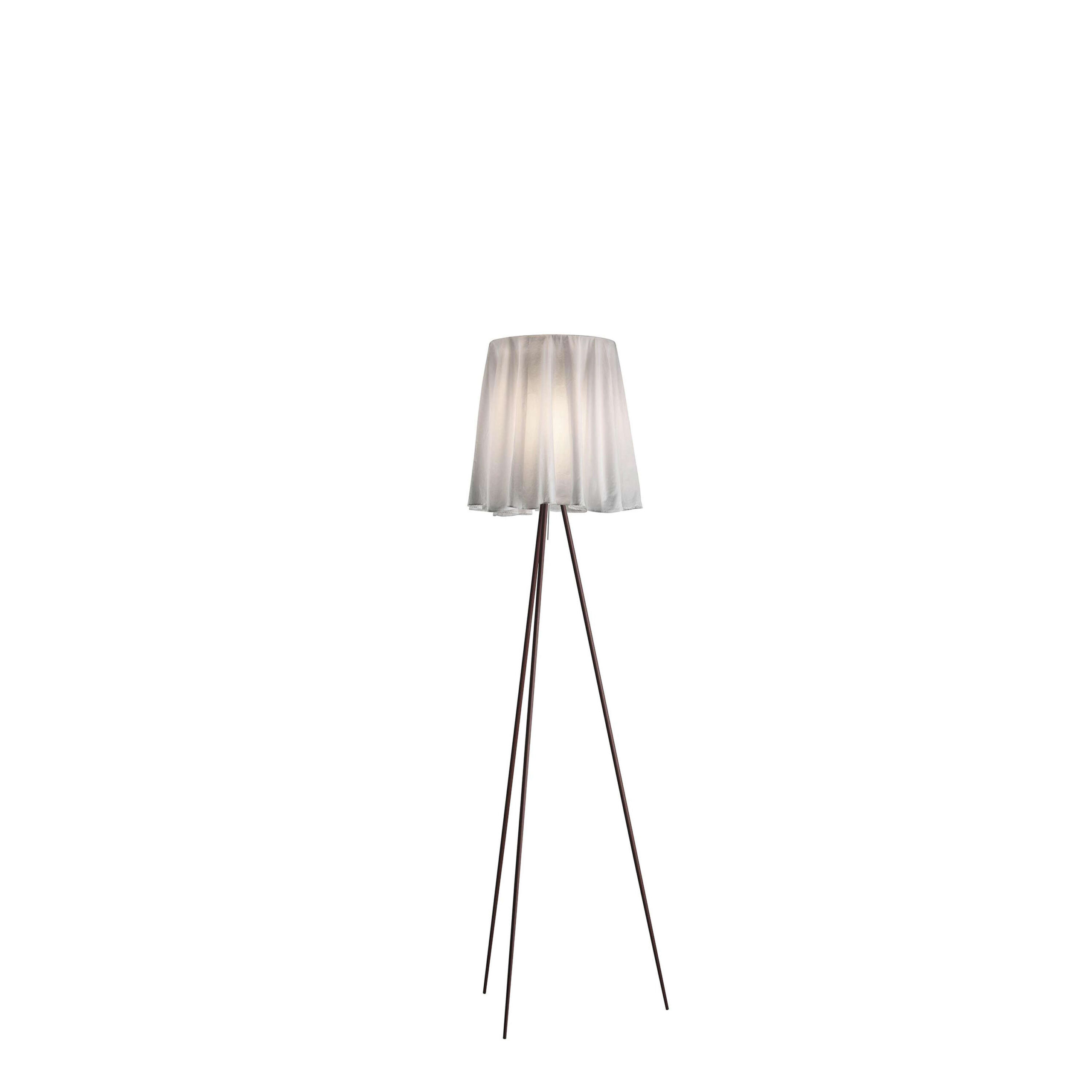 Rosy Angelis by Flos, Rosy Angelis Floor Lamp by Flos featuring ultra-lightweight embossed white fabric shade with embroidered Starck signature, front view in a Royal Oak Michigan showroom