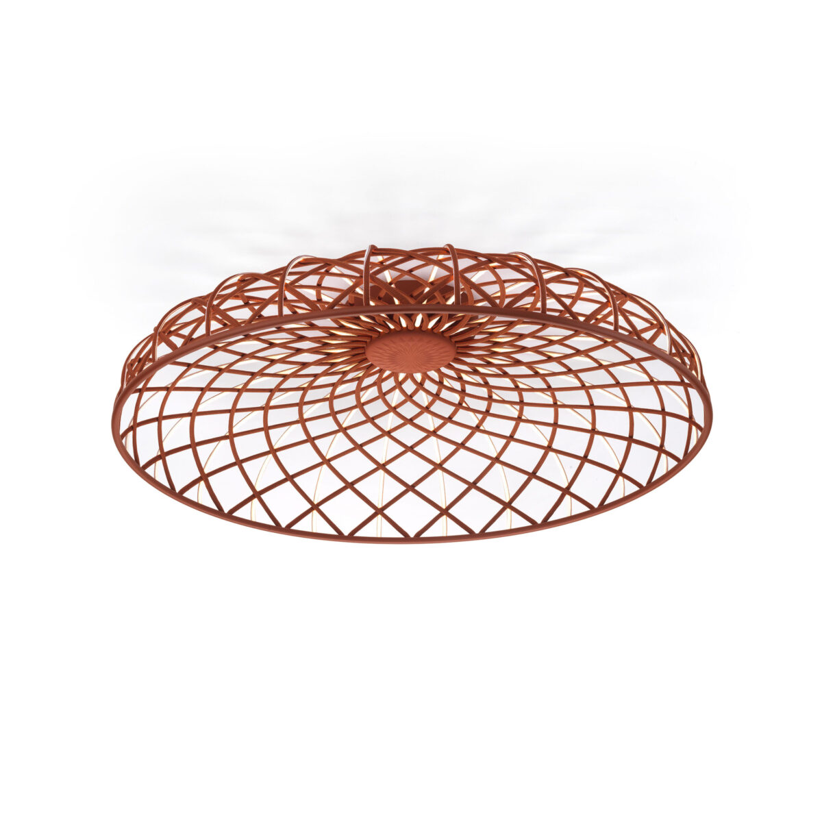 Skynest C by Flos featuring a dome-shaped diffuser made from interwoven LED textile strips, flush-mounted to the ceiling.