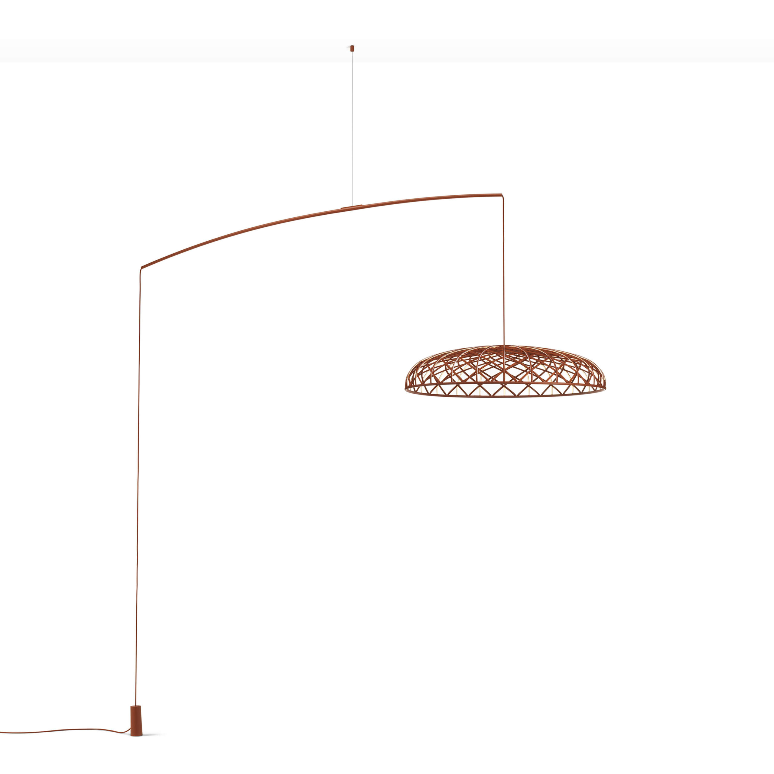 Skynest Motion by Flos, Skynest Motion by Flos suspended LED light with woven mesh dome in brick red finish