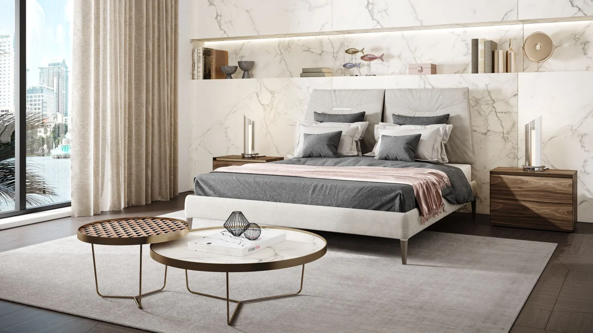 Soft Letto by Reflex showcased in Troy Michigan showroom, modern Italian luxury bed design.