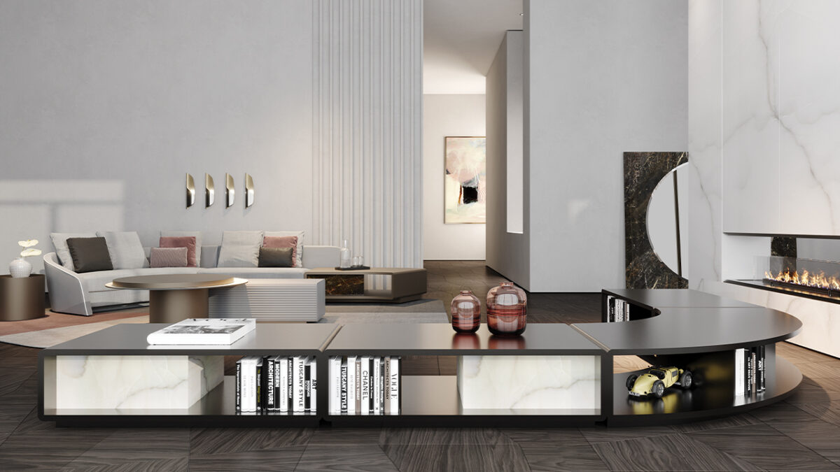 Space 40 by Reflex featured in Birmingham Michigan showroom, modern Italian luxury mirror design.