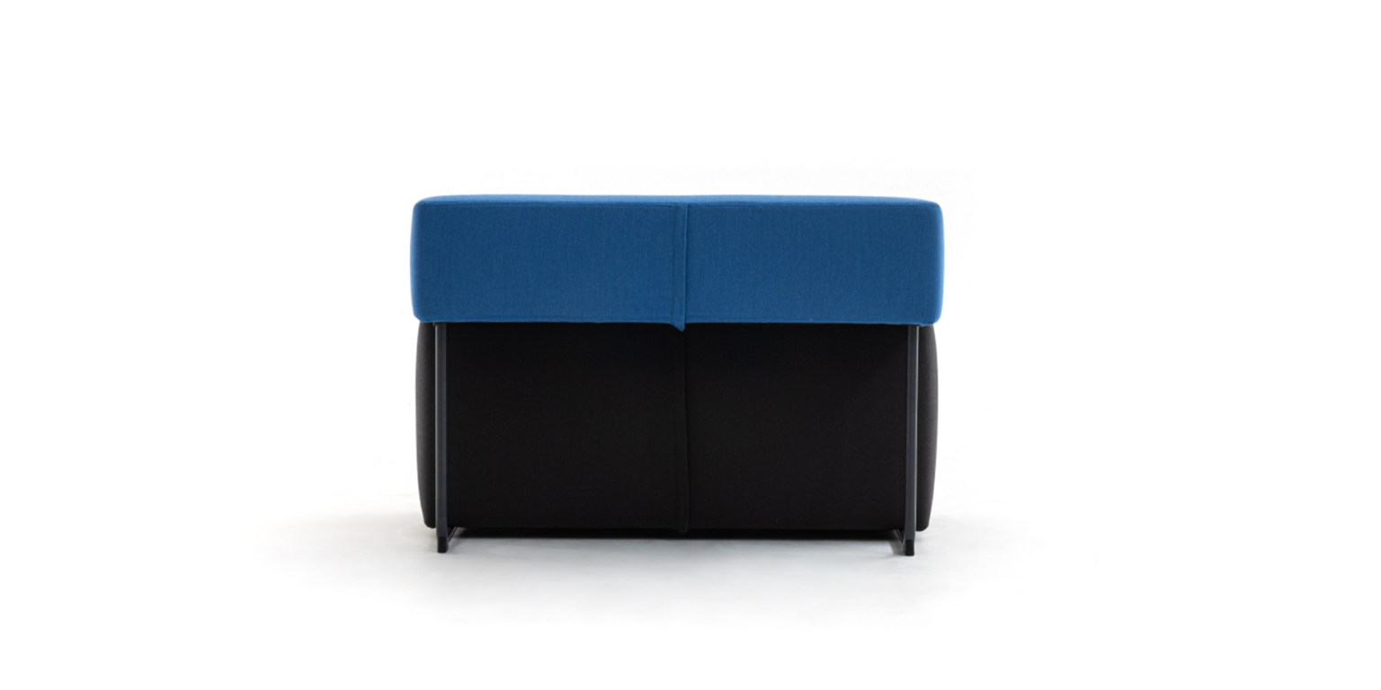 Side view of the Square sofa by Moroso, showcasing its geometric design and plush, deep seating.
