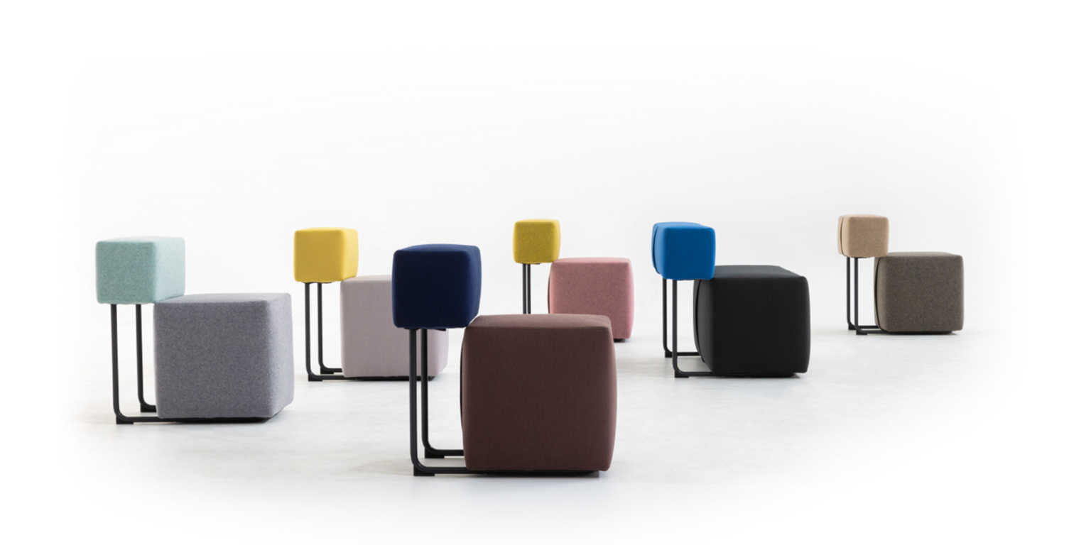 Square by Moroso showcasing minimalist cubic form and tailored seams at the Michigan Design Center