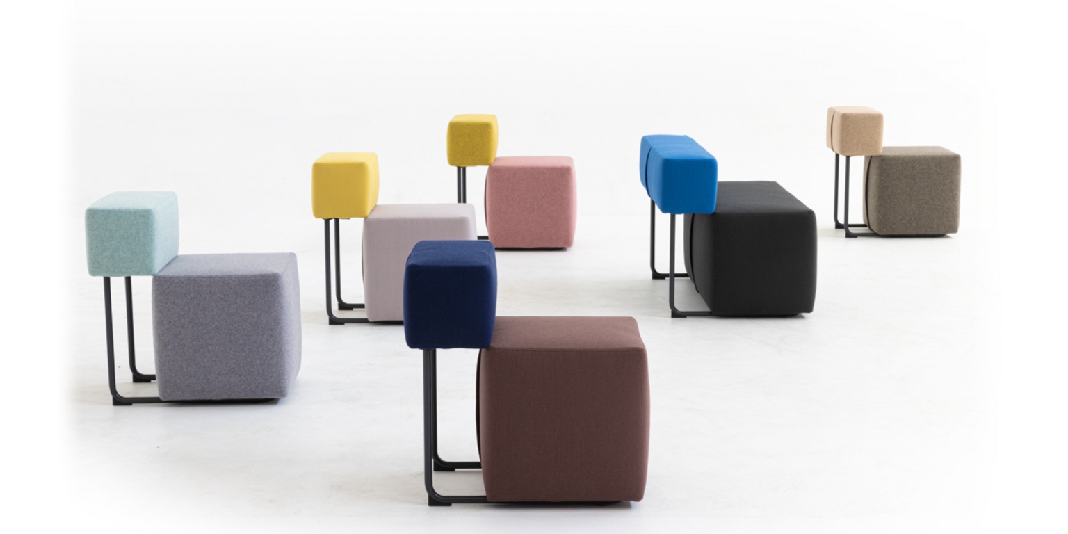 Square by Moroso in sleek Italian upholstery, front view in a Royal Oak Michigan showroom