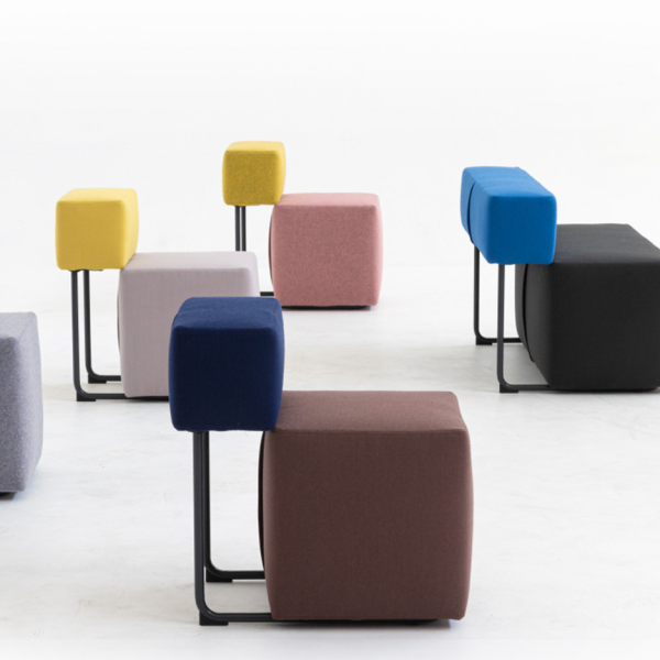 Square by Moroso in sleek Italian upholstery, front view in a Royal Oak Michigan showroom