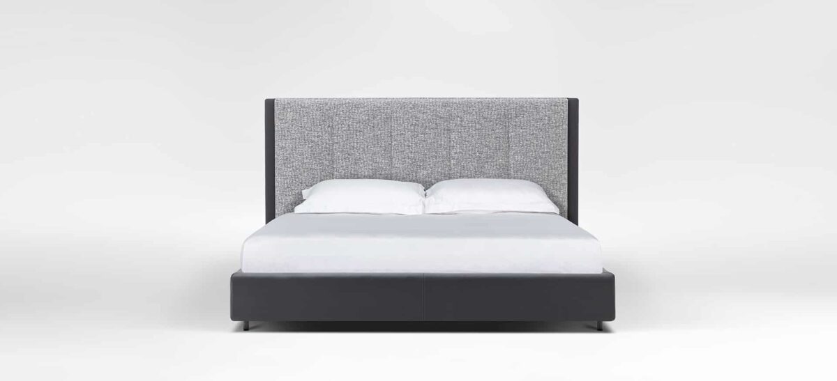 Compact Stratus Bed with clean lines and soft headboard by Camerich.