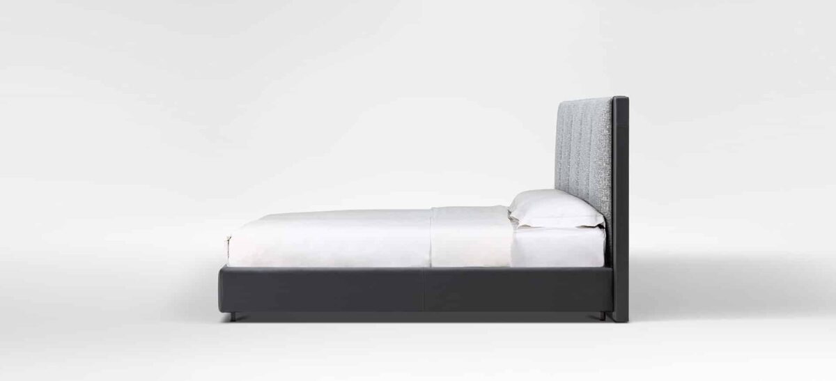 Stratus narrow bed with elegant design and upholstered details by Camerich.