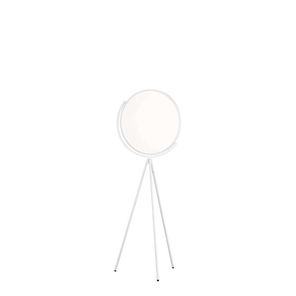 Superloon by Flos, Flos Superloon floor lamp by Jasper Morrison with round edge-lit diffuser disc on tripod base in chrome finish