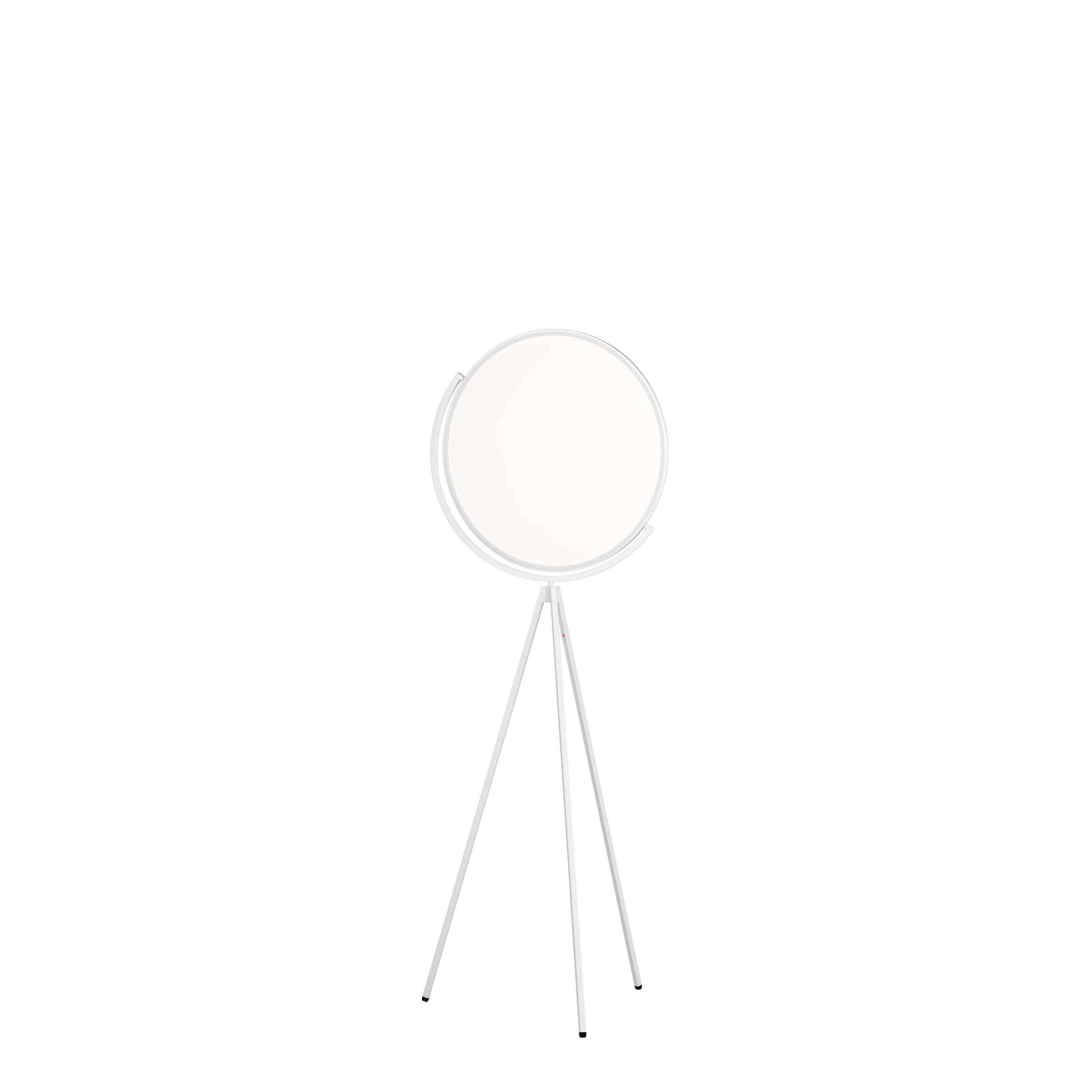 Superloon by Flos, Flos Superloon floor lamp by Jasper Morrison with round edge-lit diffuser disc on tripod base in chrome finish