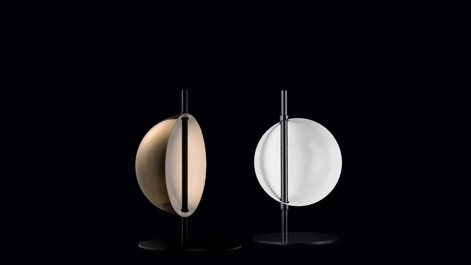 “Superluna by Oluce contemporary designer lighting – minimalist black floor lamp with indirect moon-like glow and magnetic movement”