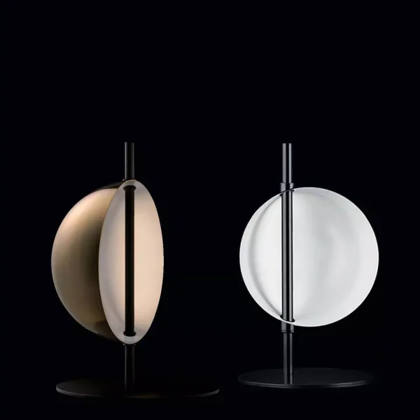“Superluna by Oluce contemporary designer lighting – minimalist black floor lamp with indirect moon-like glow and magnetic movement”