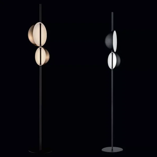 “Superluna by Oluce luxury modern lighting – black metal floor lamp with sculptural silhouette and adjustable head”