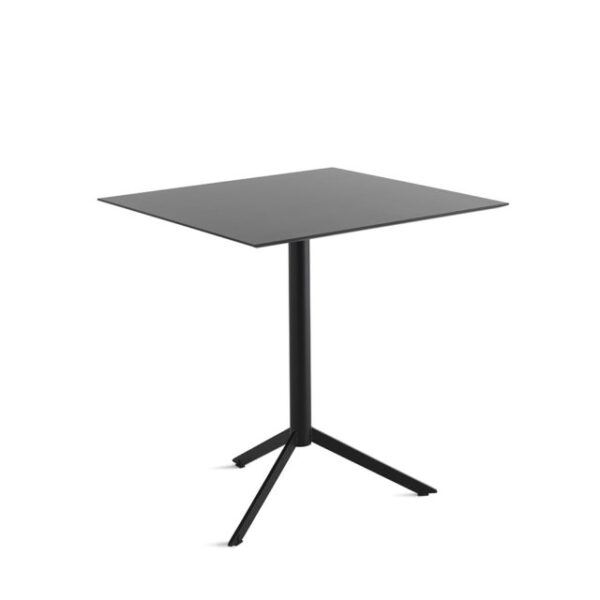 T4 Bistrot Squared Table by Casamania & Horm – Designed by StH, this space-saving bistro table features a foldable and stackable design with a painted metal frame and a square HPL top (70 x 70 cm), suitable for both indoor and outdoor contract use.