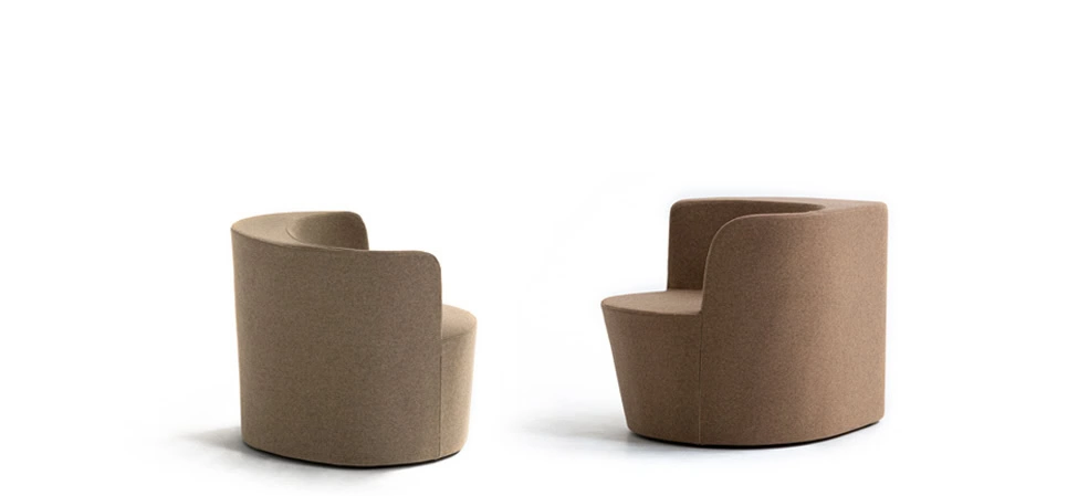 Taba by Moroso rear angle featuring precision stitching and minimalist metal legs in a Royal Oak Michigan display