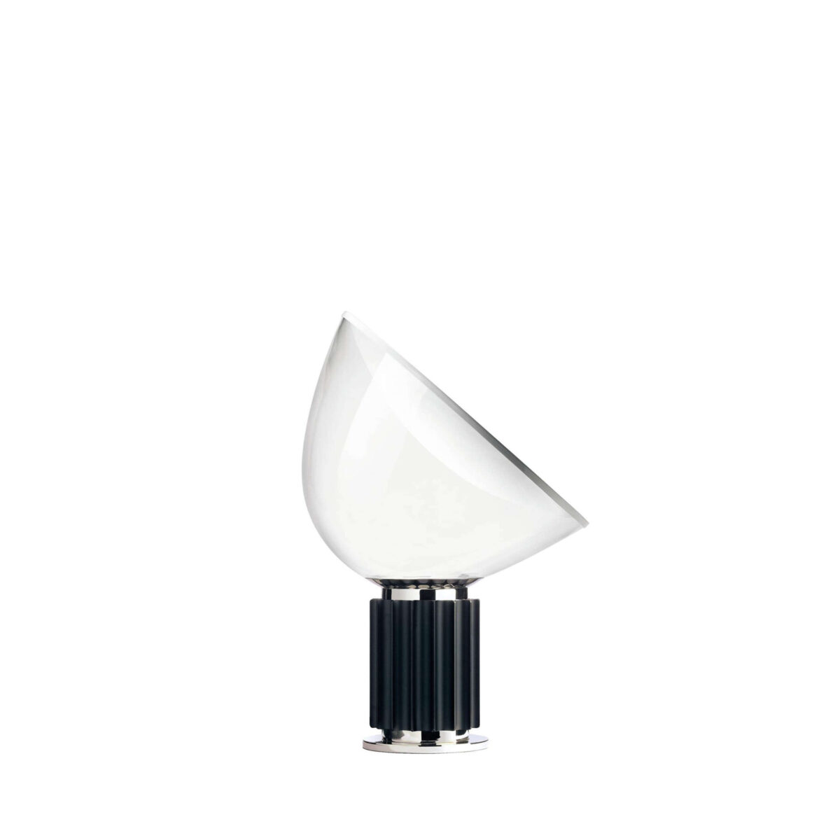 Taccia by Flos, Taccia Table Lamp by Flos with inverted concave aluminum reflector and blown-glass diffuser, front view in a Royal Oak Michigan showroom