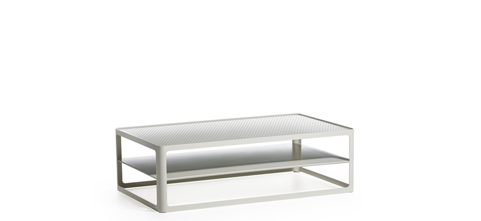 Tape Sofa by Moroso in stitched graphic upholstery, front view in a Royal Oak Michigan showroom