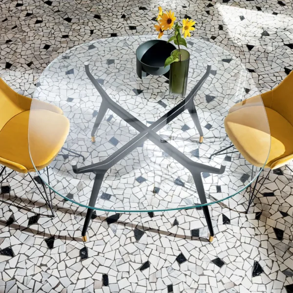 “The New Arkos Shaped Square by Sovet – modern Italian square dining table with sculptural curved base”