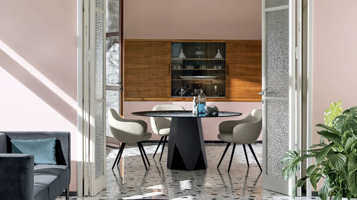 “Sovet Deod Table – minimalist designer table featuring bold geometric pedestal and elegant top finish”