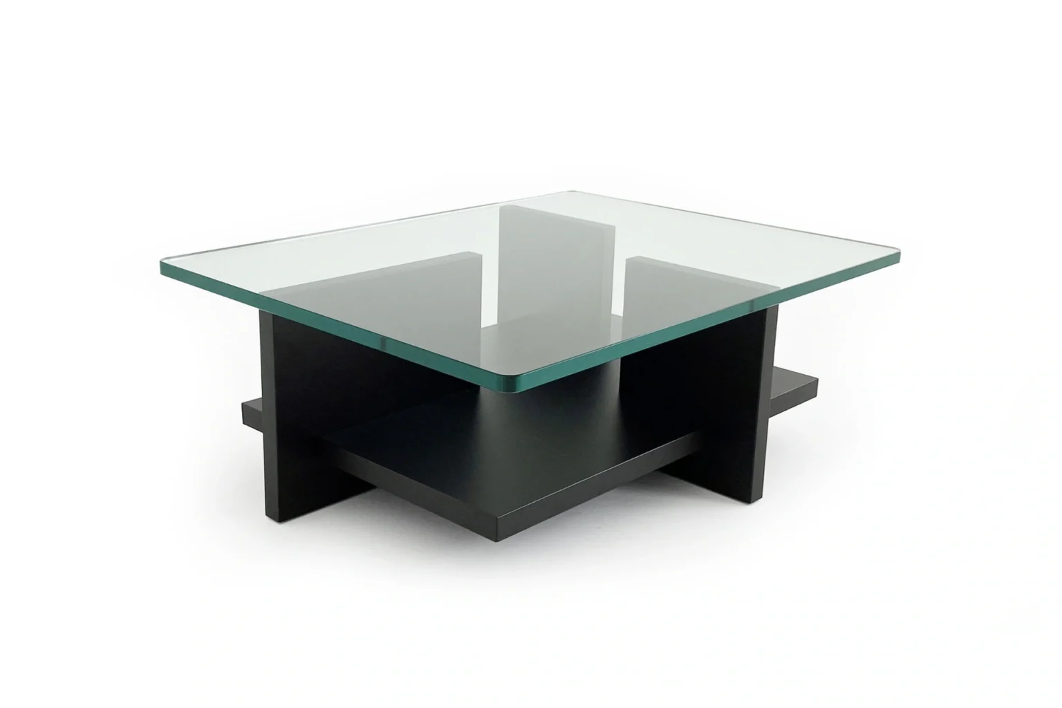 Theo Coffee Table by Moroso side profile highlighting sleek Sky Grey lacquered frame and minimalist silhouette in a Troy Michigan setting