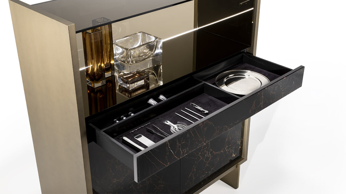 Uro Madia by Reflex showcased in Royal Oak Michigan showroom, modern Italian luxury sideboard design.
