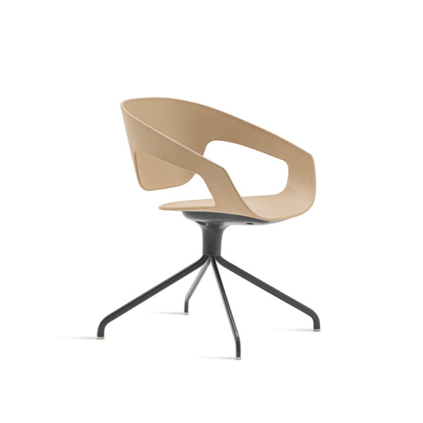 "Swivel Polypropylene Vad chair by Casamania in matte white polypropylene with a 360° rotating base."