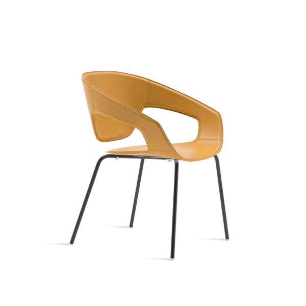 "Vad Stackable Upholstered Chair by Casamania in soft grey fabric, stacked neatly in a modern dining room."