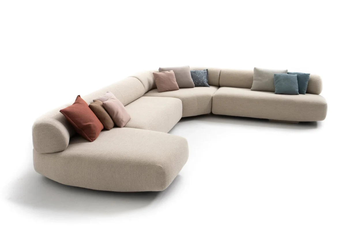 Gogan Sofa by Moroso rear angle emphasizing seamless form and tailored stitching in a Royal Oak Michigan display