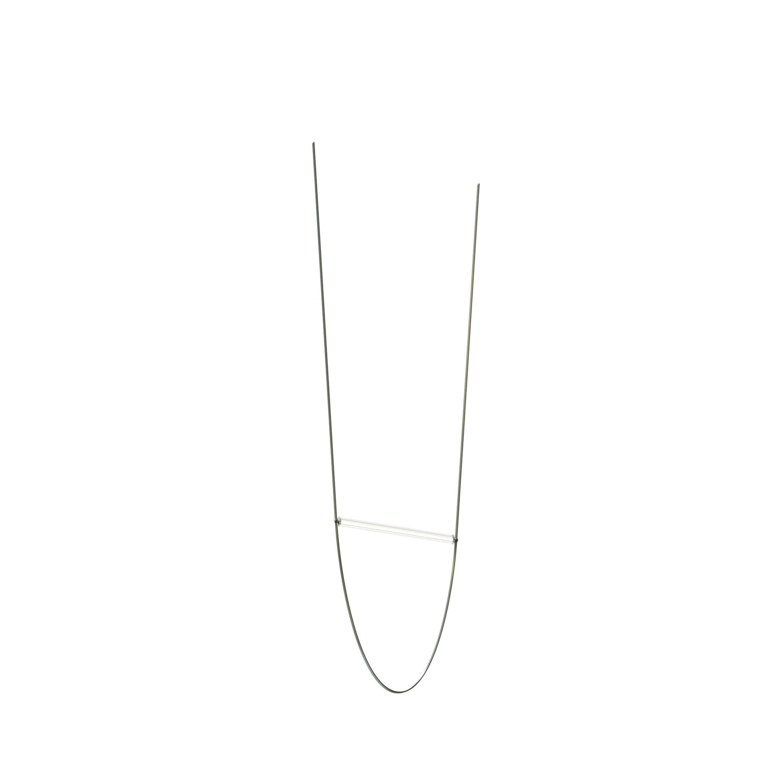 Wireline by Flos, Wireline pendant lamp in pink, featuring a transparent extruded glass tube with an opal polycarbonate diffuser, suspended by a flattened rubber cable.