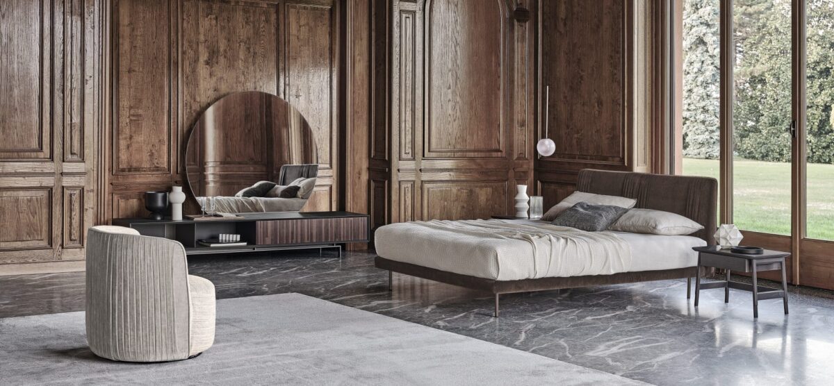 “CHLOÈ LUXUR bed by Ditre Italia – contemporary Italian bed featuring plush headboard and sophisticated lines”