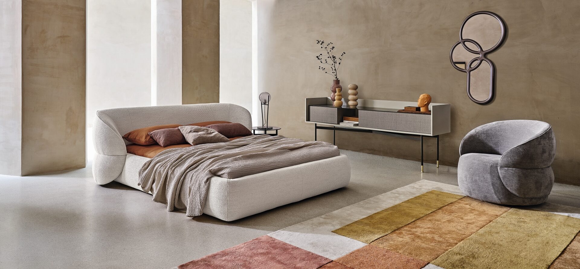 “CLIP bed by Ditre Italia – modern Italian platform bed with upholstered headboard and minimalist frame”