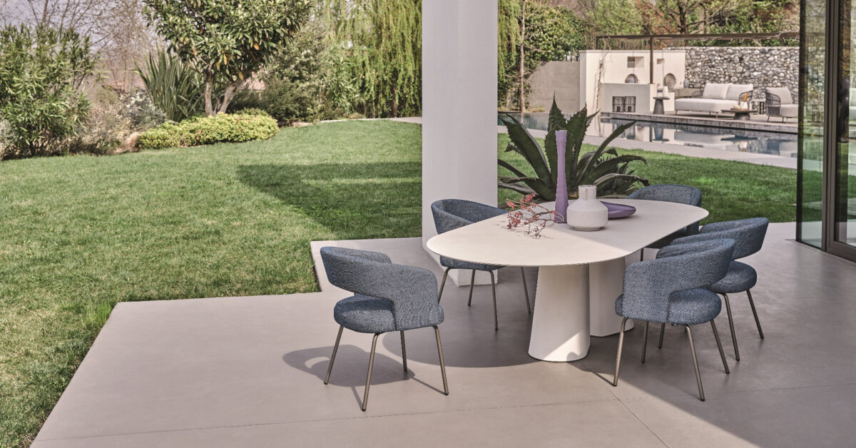 “Pillar Outdoor dining table by Ditre Italia – stylish Italian garden furniture with durable materials and clean lines”