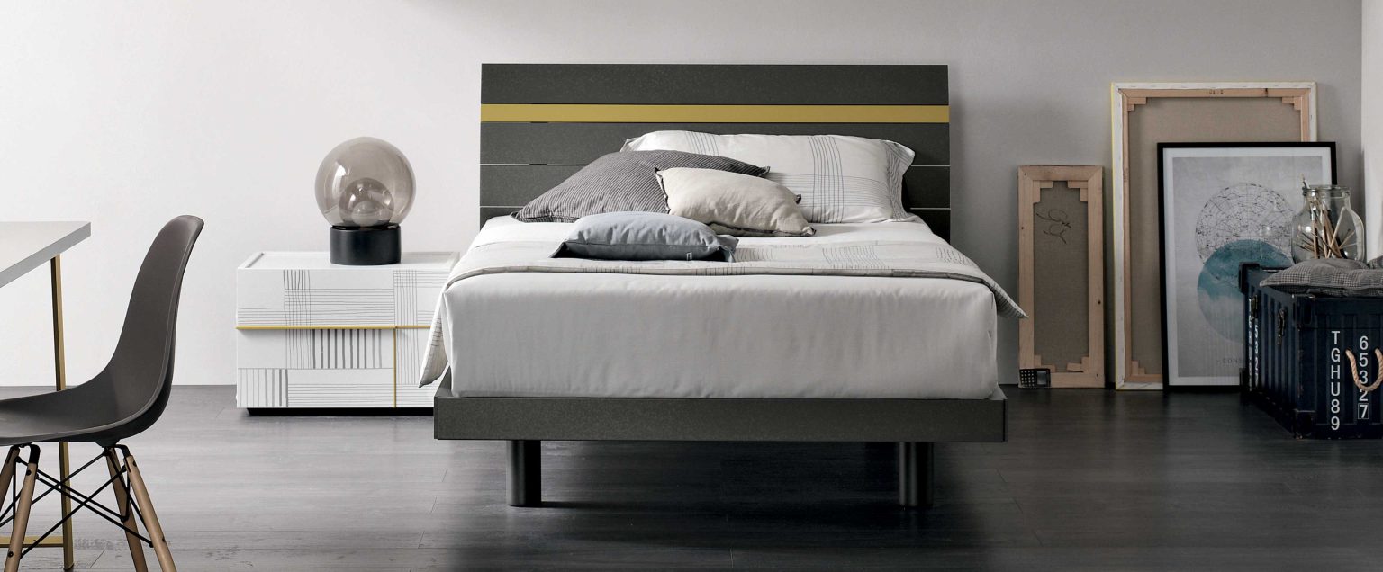 “Joker single bed by Tomasella – modern Italian children’s bed with bold upholstered headboard and minimalist frame design”