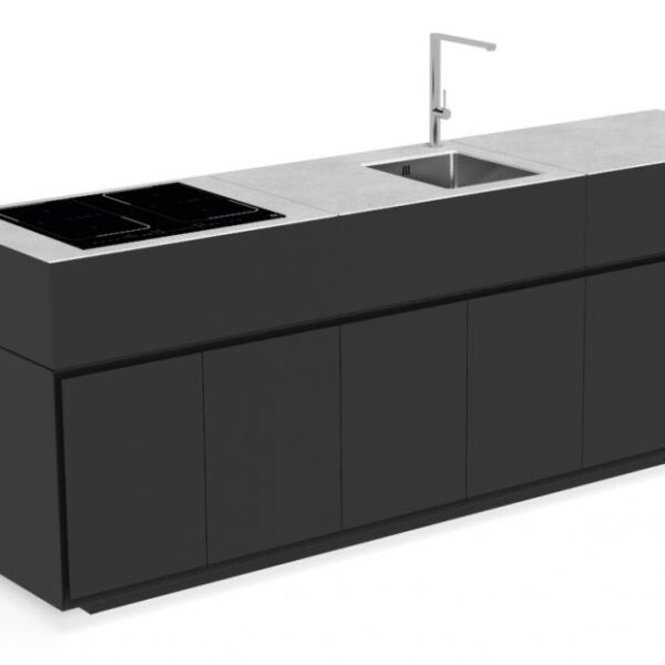 Modern Italian Tikal 2-module architectural outdoor kitchen by Talentispa, designer geometric patio entertaining solution for Troy, Michigan.