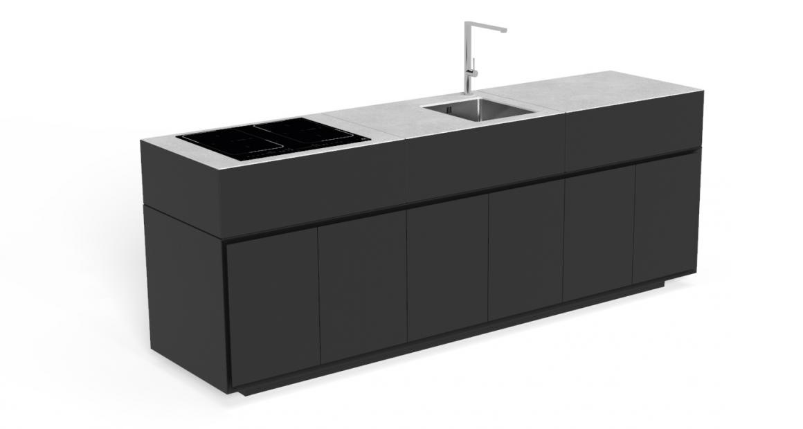 Modern Italian Tikal 2-module architectural outdoor kitchen by Talentispa, designer geometric patio entertaining solution for Troy, Michigan.