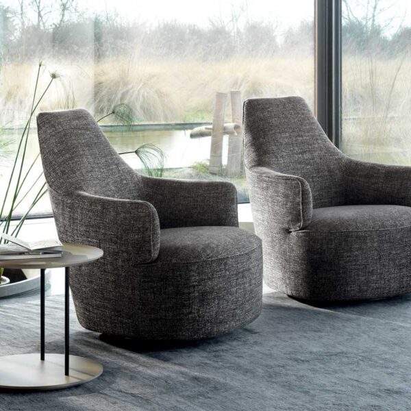 “LUNA armchair by Ditre Italia – modern Italian lounge chair with crescent-shaped backrest and elegant upholstery”