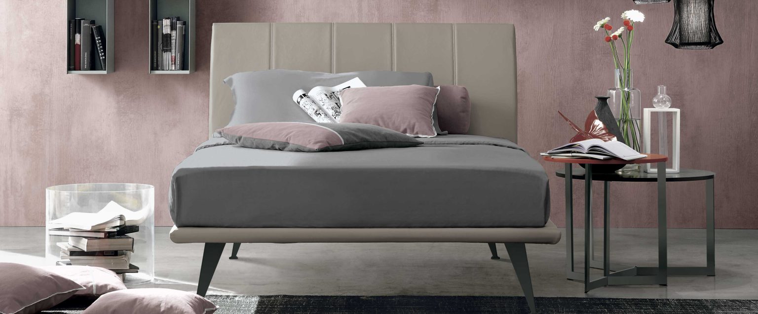 “Seven single bed by Tomasella – modern Italian youth bed with sleek upholstered headboard and minimalist design”