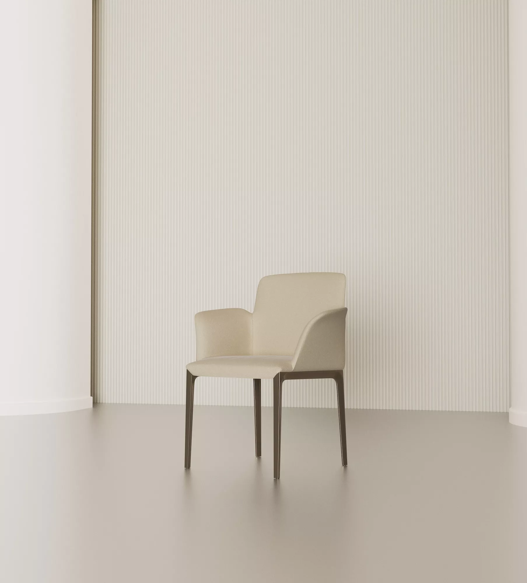"Side view of Bontempi Opera chair showcasing smooth curves, lacquered aluminum legs, and soft leather seat."