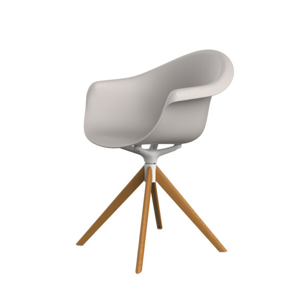 "Vondom INCASSO Swivel Armchair with natural wood legs and a sculpted modern shell."